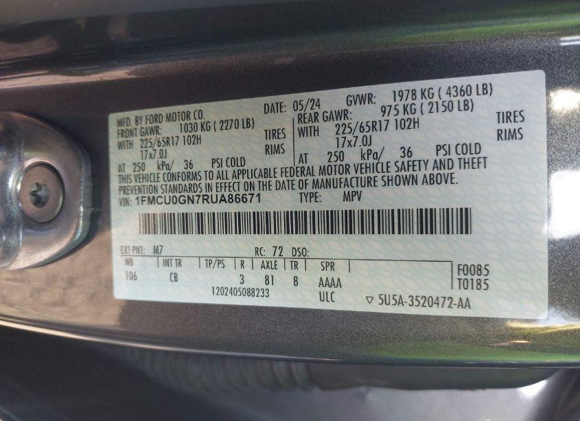 Photo 9 of 2024 Ford Escape ACTIVE (VIN 1FMCU0GN7RUA86671)