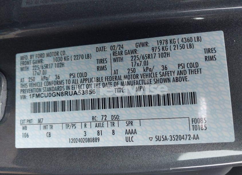 Photo 9 of 2024 Ford Escape ACTIVE (VIN 1FMCU0GN8RUA53856)