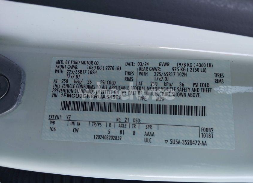 Photo 9 of 2024 Ford Escape ACTIVE (VIN 1FMCU0GN8RUA54568)