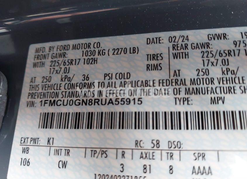 Photo 9 of 2024 Ford Escape ACTIVE (VIN 1FMCU0GN8RUA55915)