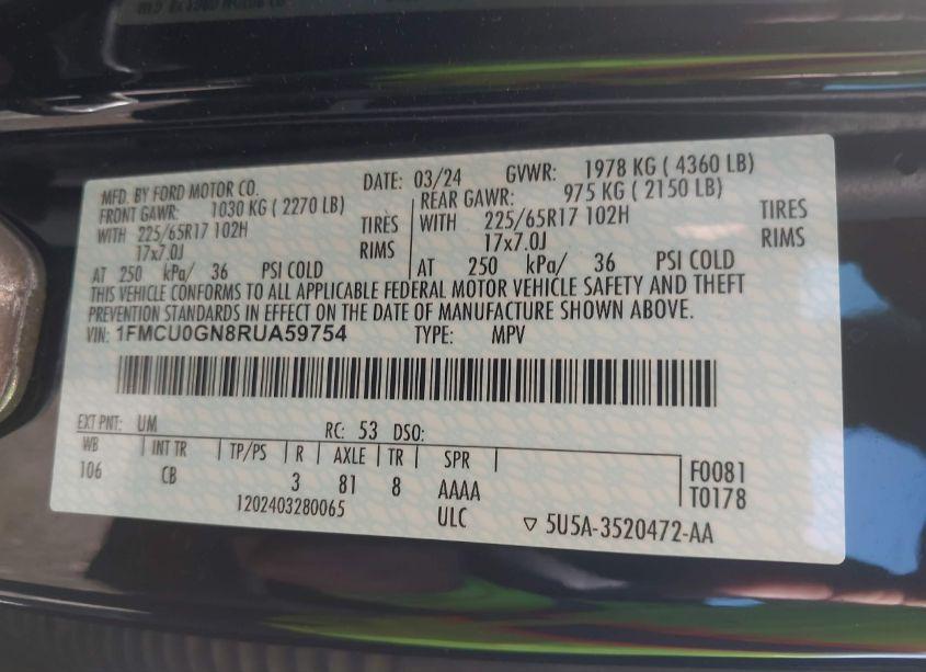 Photo 9 of 2024 Ford Escape ACTIVE (VIN 1FMCU0GN8RUA59754)