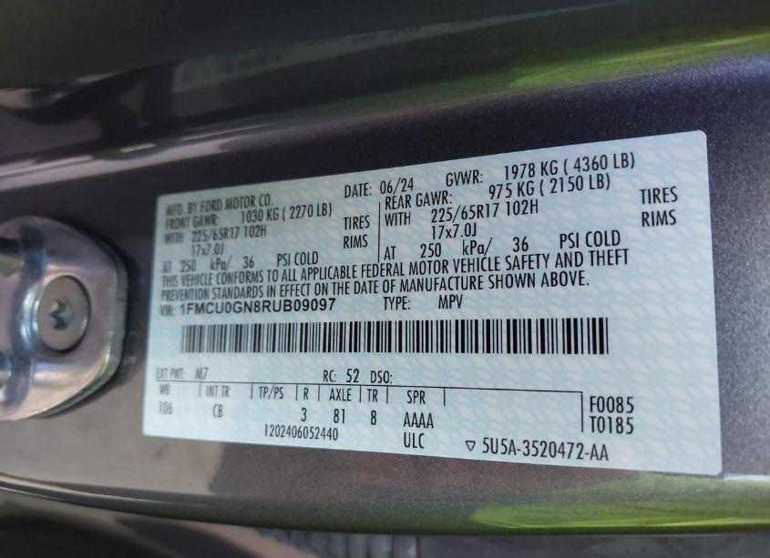 Photo 9 of 2024 Ford Escape ACTIVE (VIN 1FMCU0GN8RUB09097)