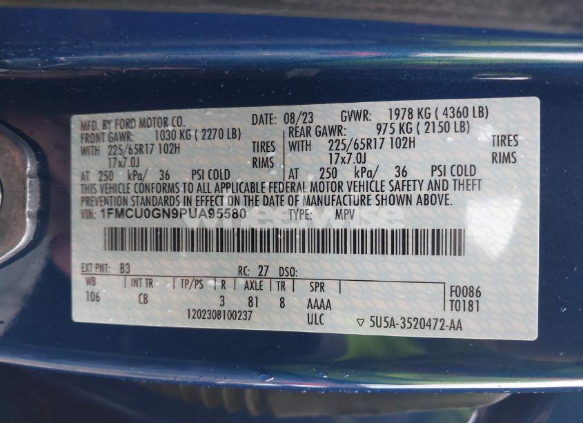 Photo 9 of 2023 Ford Escape ACTIVE (VIN 1FMCU0GN9PUA95580)