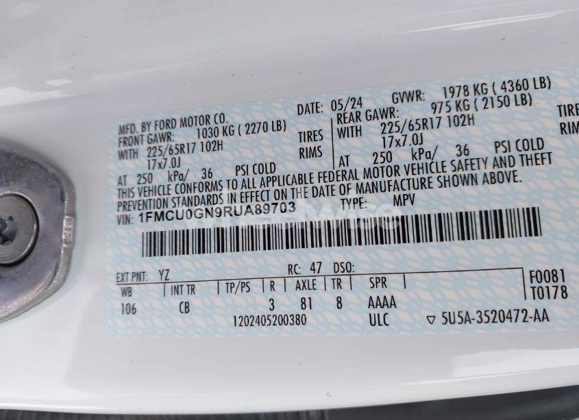 Photo 9 of 2024 Ford Escape ACTIVE (VIN 1FMCU0GN9RUA89703)