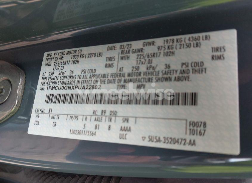 Photo 9 of 2023 Ford Escape ACTIVE (VIN 1FMCU0GNXPUA22802)