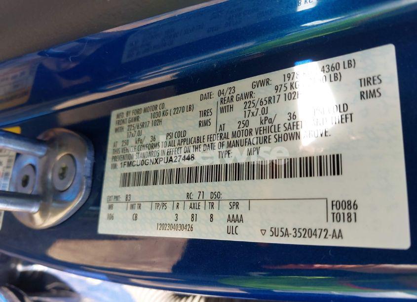 Photo 9 of 2023 Ford Escape ACTIVE (VIN 1FMCU0GNXPUA27448)