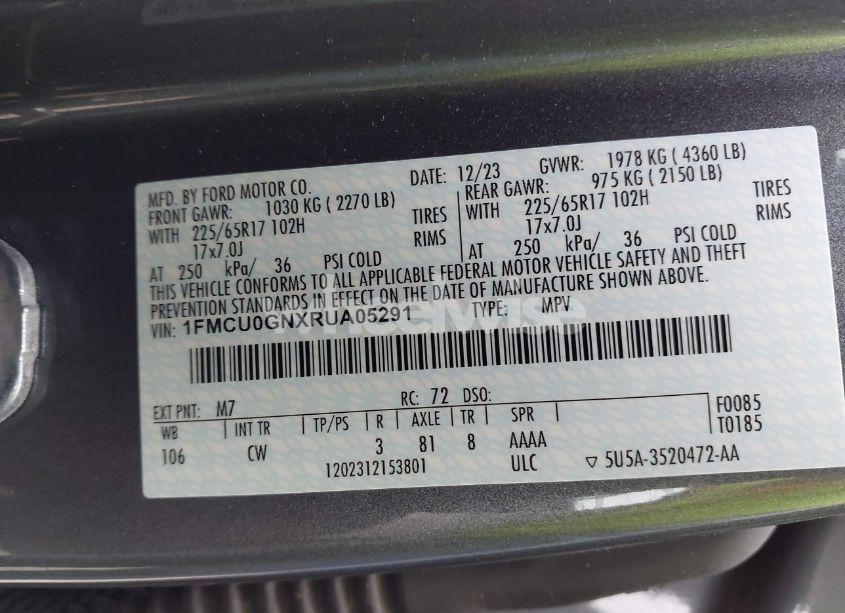 Photo 9 of 2024 Ford Escape ACTIVE (VIN 1FMCU0GNXRUA05291)