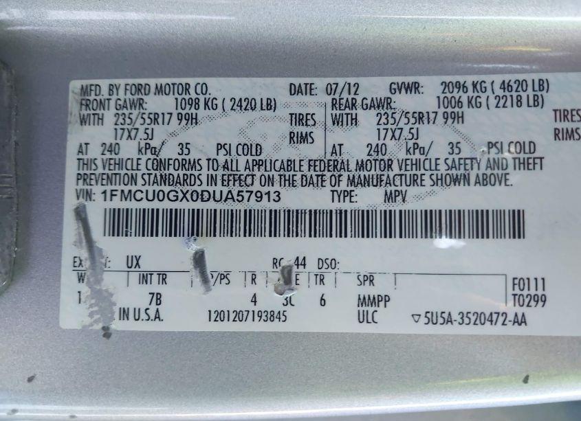 Photo 9 of 2013 Ford Escape SE (VIN 1FMCU0GX0DUA57913)