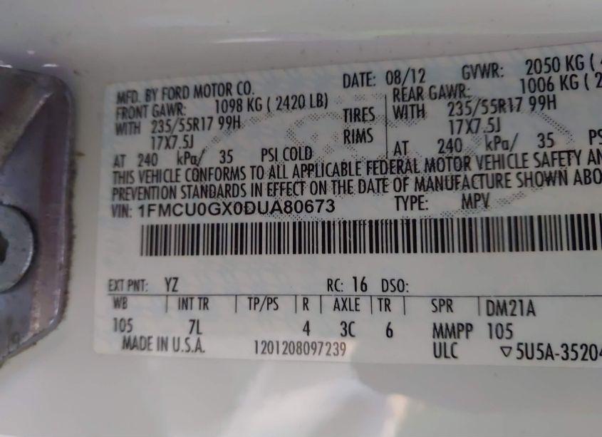 Photo 9 of 2013 Ford Escape SE (VIN 1FMCU0GX0DUA80673)