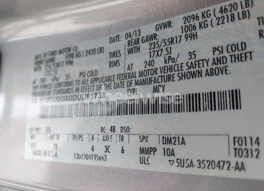 Photo 9 of 2013 Ford Escape SE (VIN 1FMCU0GX0DUD51733)