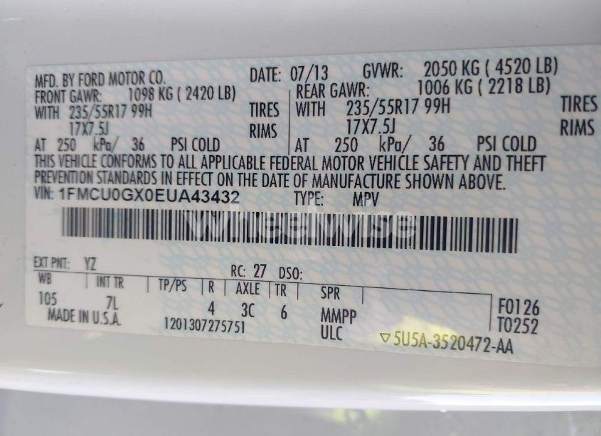 Photo 9 of 2014 Ford Escape SE (VIN 1FMCU0GX0EUA43432)