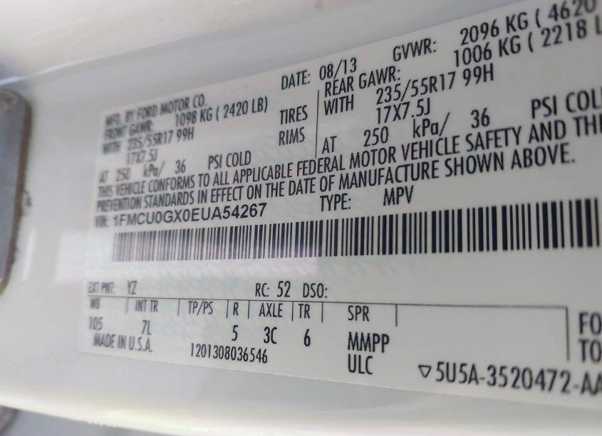 Photo 9 of 2014 Ford Escape SE (VIN 1FMCU0GX0EUA54267)