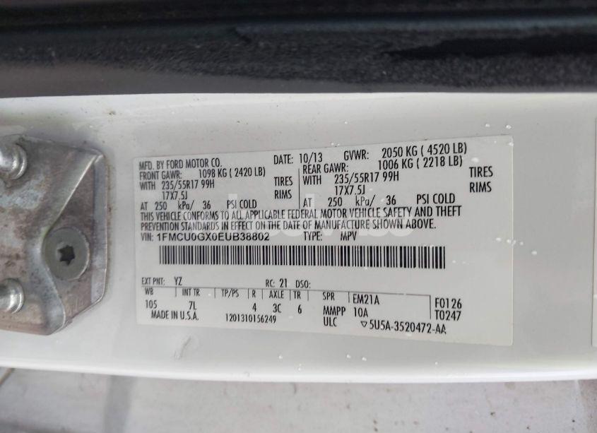 Photo 9 of 2014 Ford Escape SE (VIN 1FMCU0GX0EUB38802)