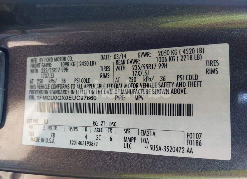 Photo 9 of 2014 Ford Escape SE (VIN 1FMCU0GX0EUC97660)