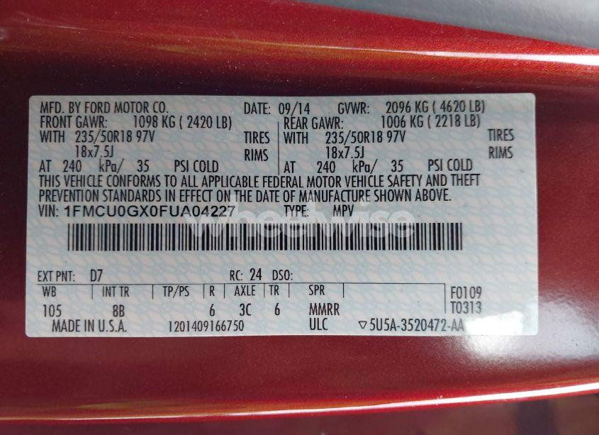 Photo 9 of 2015 Ford Escape SE (VIN 1FMCU0GX0FUA04227)