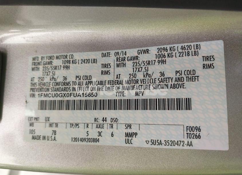 Photo 9 of 2015 Ford Escape SE (VIN 1FMCU0GX0FUA15650)