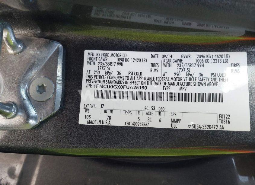 Photo 9 of 2015 Ford Escape SE (VIN 1FMCU0GX0FUA25160)