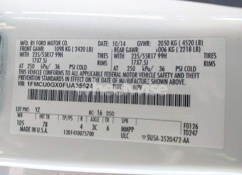 Photo 9 of 2015 Ford Escape SE (VIN 1FMCU0GX0FUA35624)