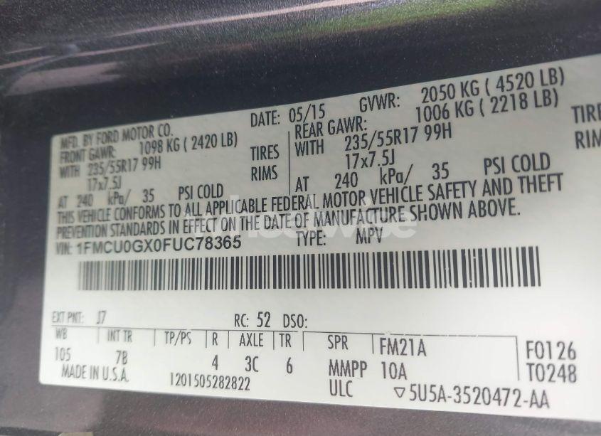 Photo 9 of 2015 Ford Escape SE (VIN 1FMCU0GX0FUC78365)