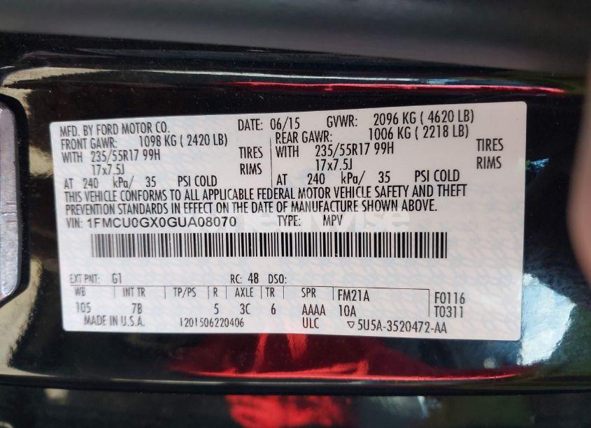 Photo 9 of 2016 Ford Escape SE (VIN 1FMCU0GX0GUA08070)