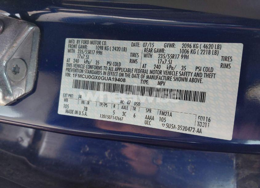 Photo 9 of 2016 Ford Escape SE (VIN 1FMCU0GX0GUA19408)