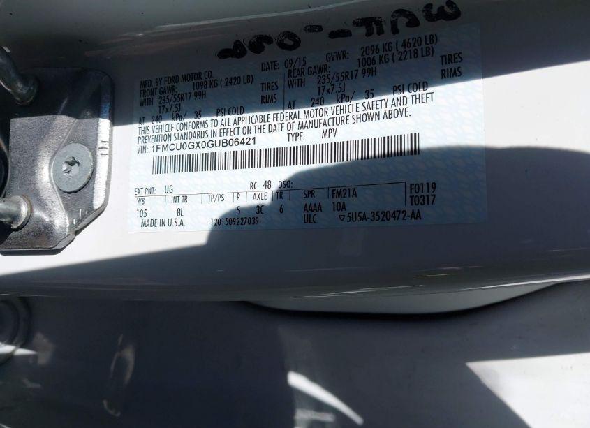 Photo 9 of 2016 Ford Escape SE (VIN 1FMCU0GX0GUB06421)