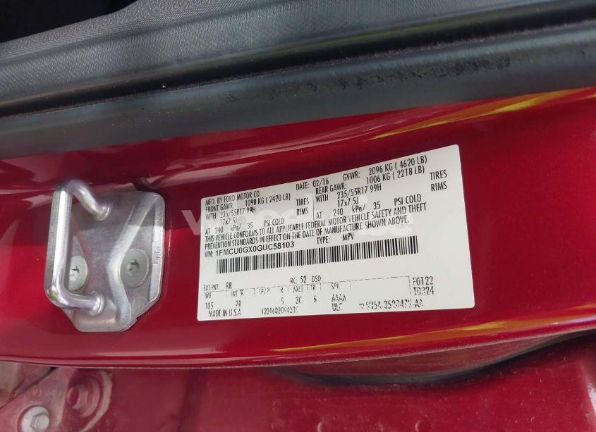 Photo 9 of 2016 Ford Escape SE (VIN 1FMCU0GX0GUC58103)