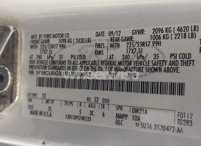 Photo 9 of 2013 Ford Escape SE (VIN 1FMCU0GX1DUB30867)