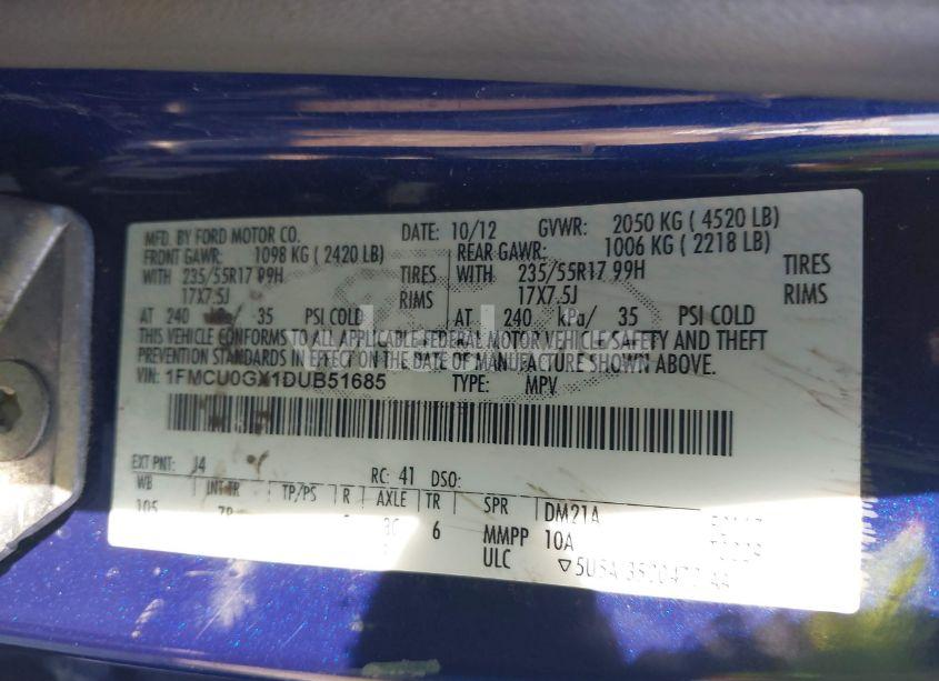 Photo 9 of 2013 Ford Escape SE (VIN 1FMCU0GX1DUB51685)