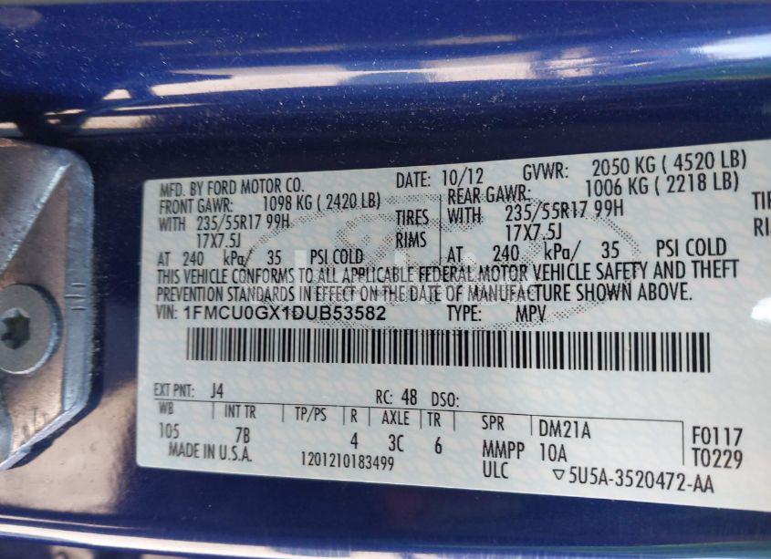 Photo 9 of 2013 Ford Escape SE (VIN 1FMCU0GX1DUB53582)