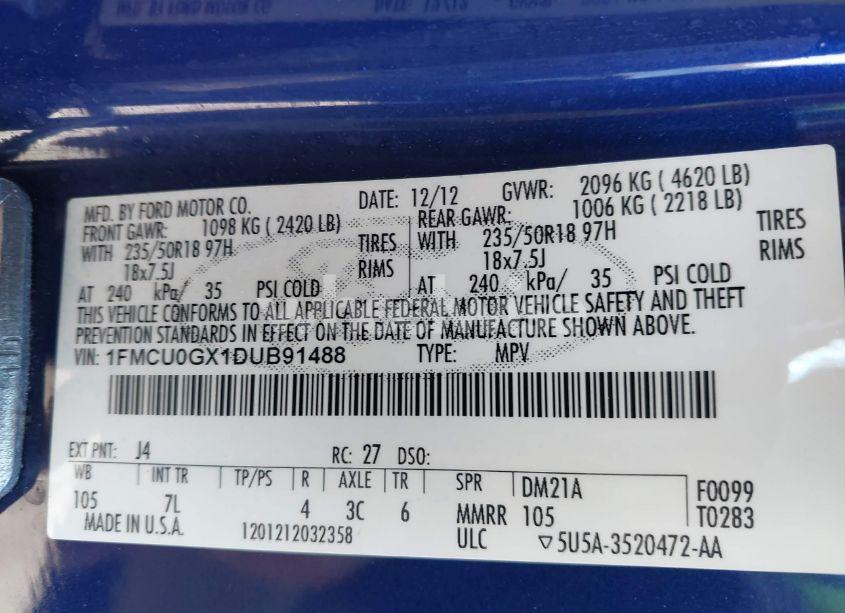 Photo 9 of 2013 Ford Escape SE (VIN 1FMCU0GX1DUB91488)