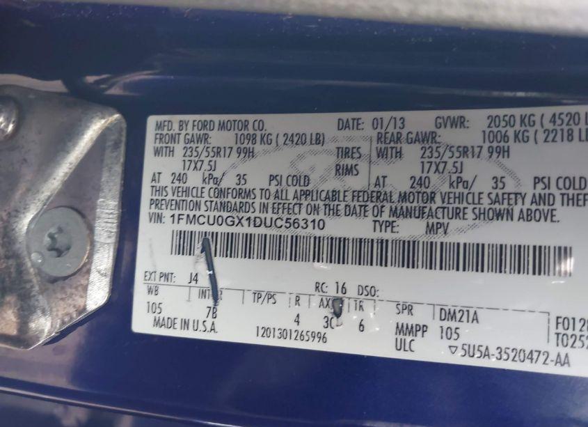 Photo 9 of 2013 Ford Escape SE (VIN 1FMCU0GX1DUC56310)