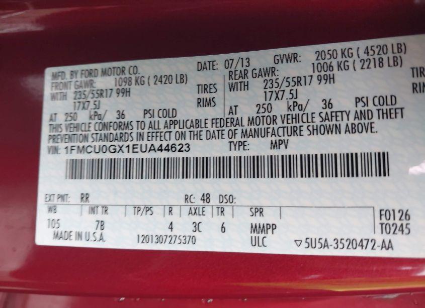 Photo 9 of 2014 Ford Escape SE (VIN 1FMCU0GX1EUA44623)