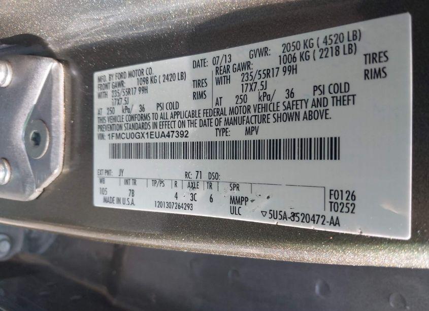 Photo 9 of 2014 Ford Escape SE (VIN 1FMCU0GX1EUA47392)