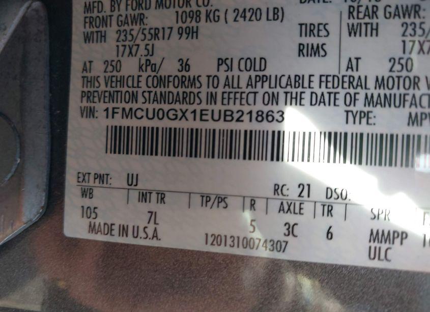 Photo 9 of 2014 Ford Escape SE (VIN 1FMCU0GX1EUB21863)