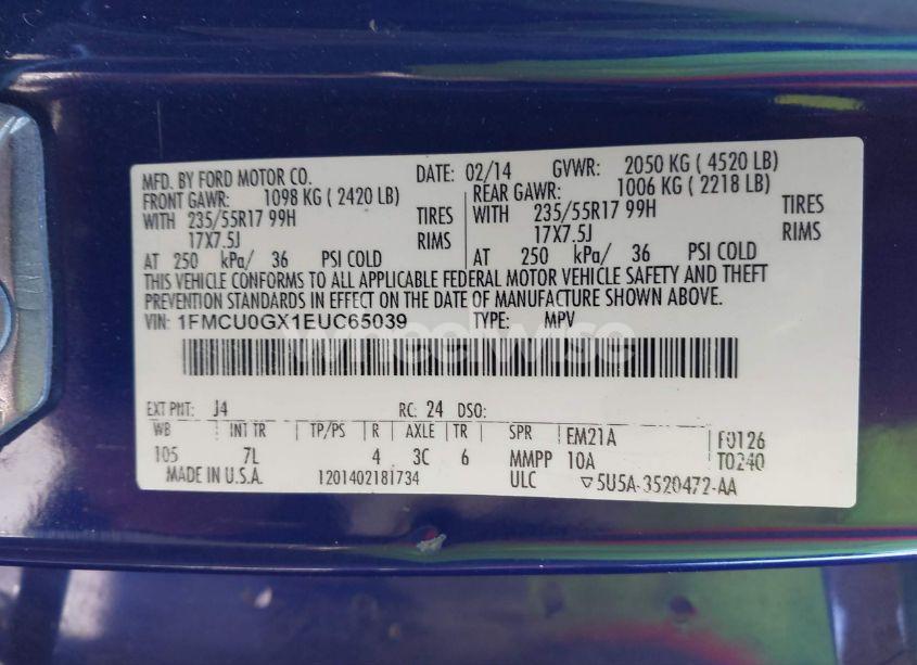 Photo 9 of 2014 Ford Escape SE (VIN 1FMCU0GX1EUC65039)