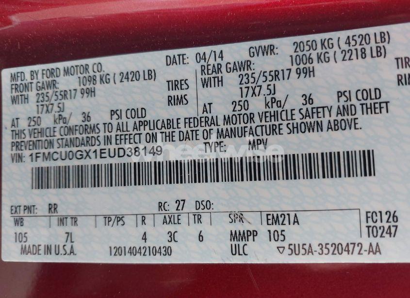 Photo 9 of 2014 Ford Escape SE (VIN 1FMCU0GX1EUD38149)