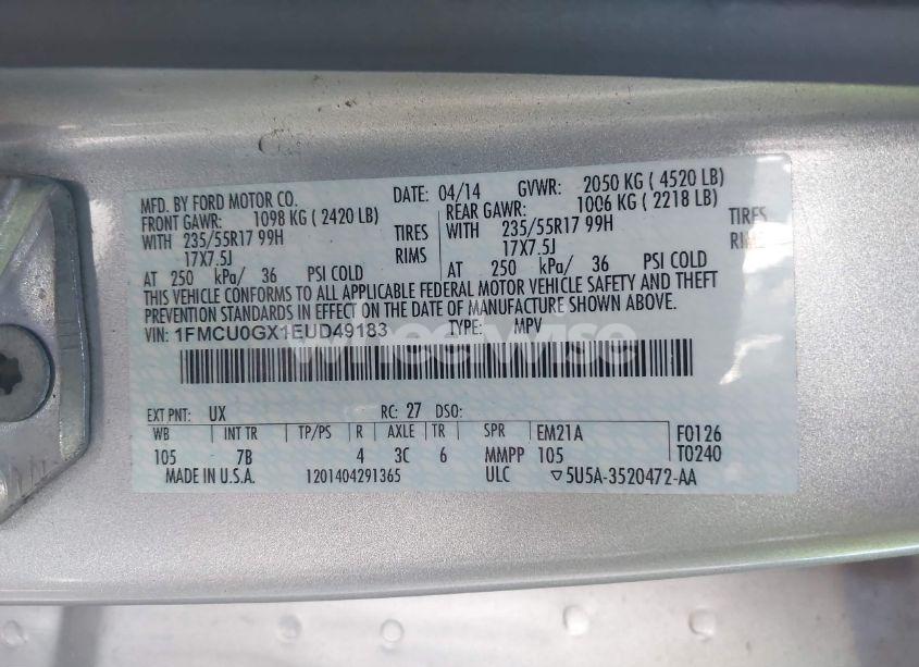 Photo 9 of 2014 Ford Escape SE (VIN 1FMCU0GX1EUD49183)