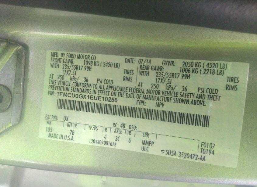 Photo 9 of 2014 Ford Escape SE (VIN 1FMCU0GX1EUE10256)