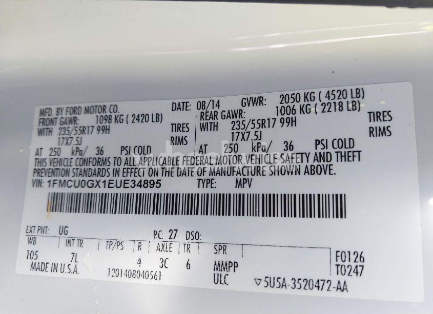 Photo 9 of 2014 Ford Escape SE (VIN 1FMCU0GX1EUE34895)