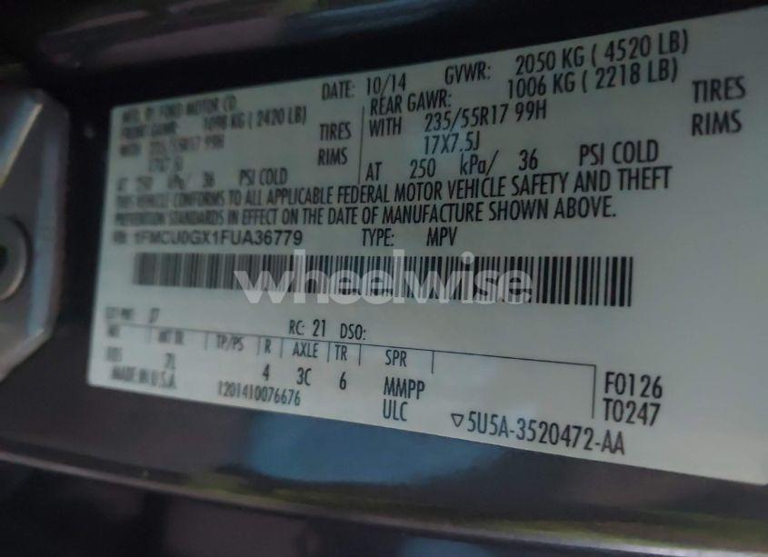 Photo 9 of 2015 Ford Escape SE (VIN 1FMCU0GX1FUA36779)