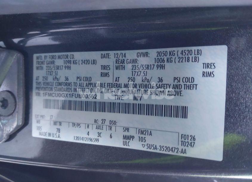 Photo 9 of 2015 Ford Escape SE (VIN 1FMCU0GX1FUB00562)