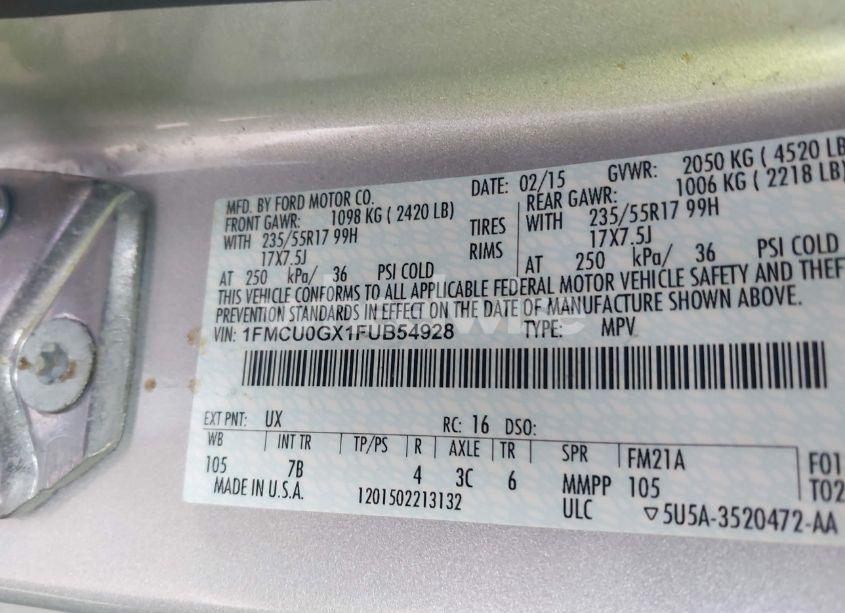 Photo 9 of 2015 Ford Escape SE (VIN 1FMCU0GX1FUB54928)