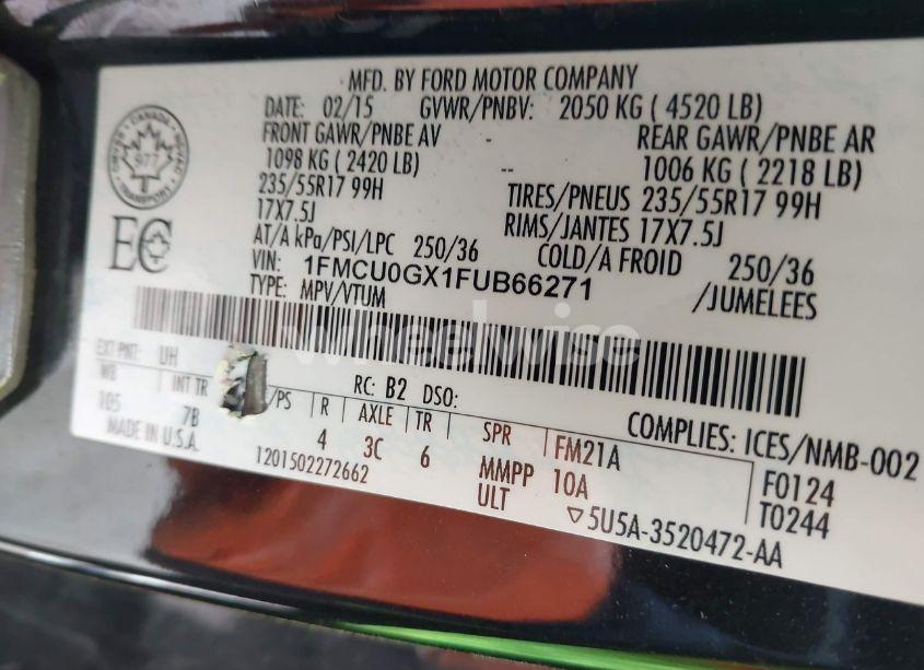 Photo 9 of 2015 Ford Escape SE (VIN 1FMCU0GX1FUB66271)