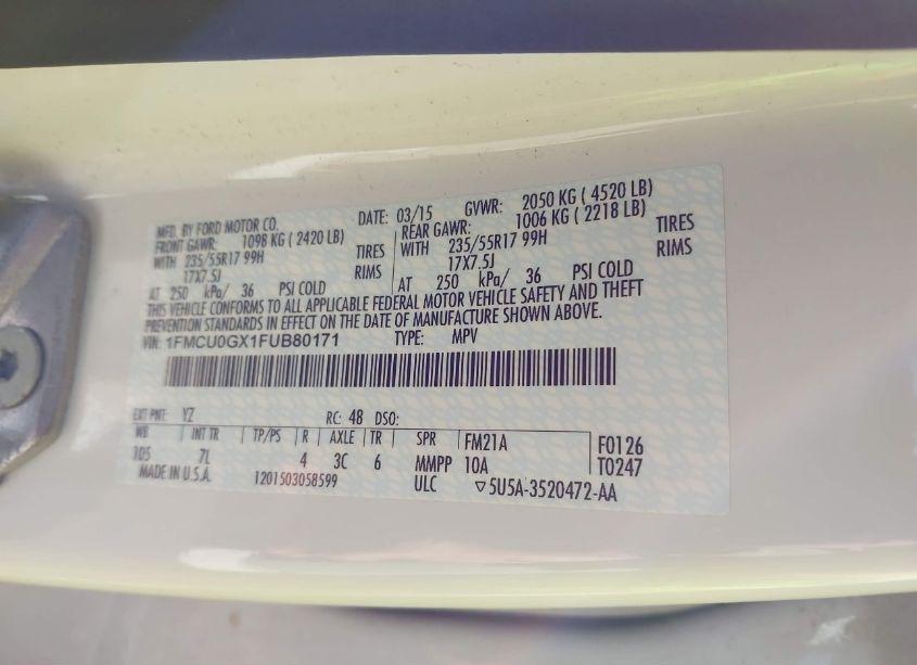 Photo 9 of 2015 Ford Escape SE (VIN 1FMCU0GX1FUB80171)