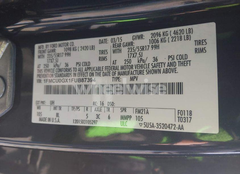 Photo 9 of 2015 Ford Escape SE (VIN 1FMCU0GX1FUB87394)