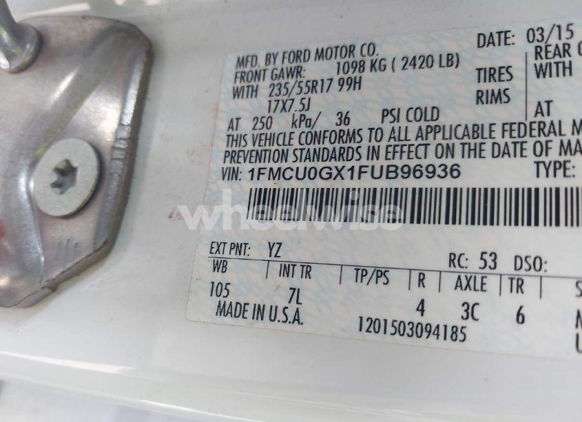 Photo 9 of 2015 Ford Escape SE (VIN 1FMCU0GX1FUB96936)