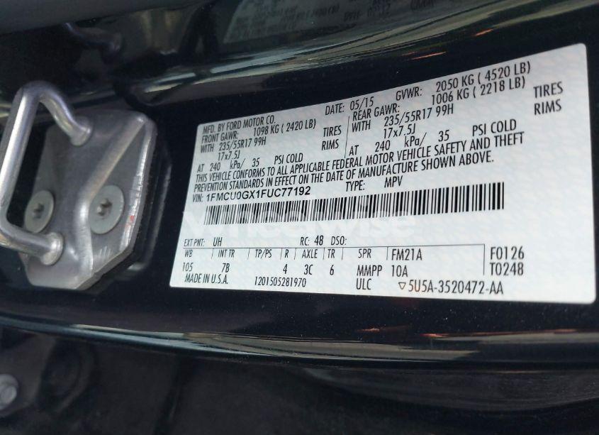 Photo 9 of 2015 Ford Escape SE (VIN 1FMCU0GX1FUC77192)