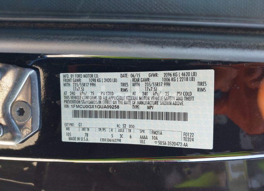 Photo 9 of 2016 Ford Escape SE (VIN 1FMCU0GX1GUA09258)