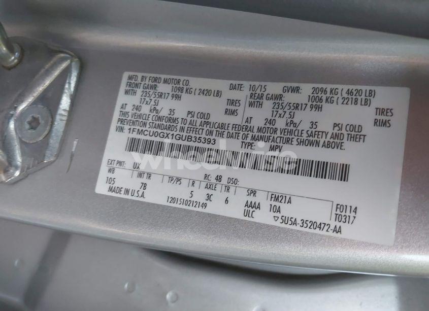 Photo 9 of 2016 Ford Escape SE (VIN 1FMCU0GX1GUB35393)